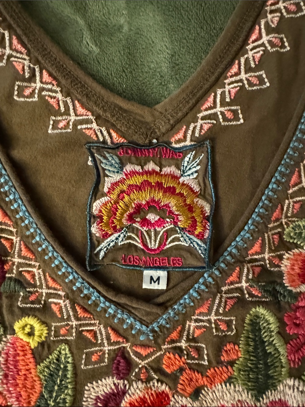 Johnny Was Brown Tank Top with Pink, Red & Yellow Floral Embroidery - Picture 3 of 5